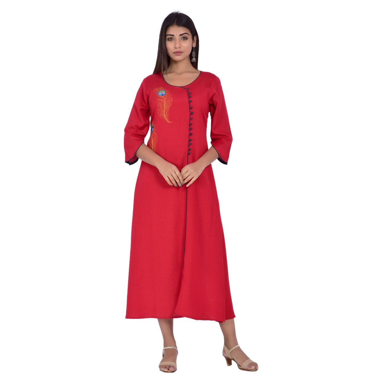 Maroon A-Line Kurti with Embroidery