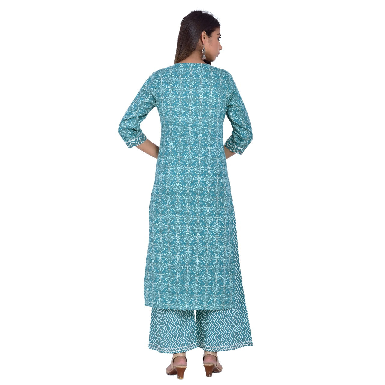 Green Printed Cotton Kurta With Palazzo Set