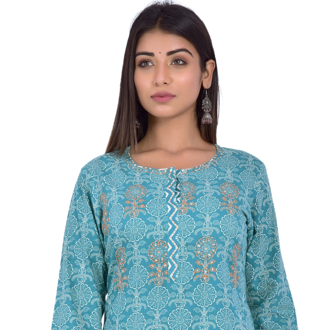 Green Printed Cotton Kurta With Palazzo Set