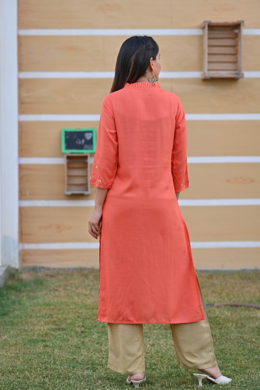 Coral Embroidered Kurta Set