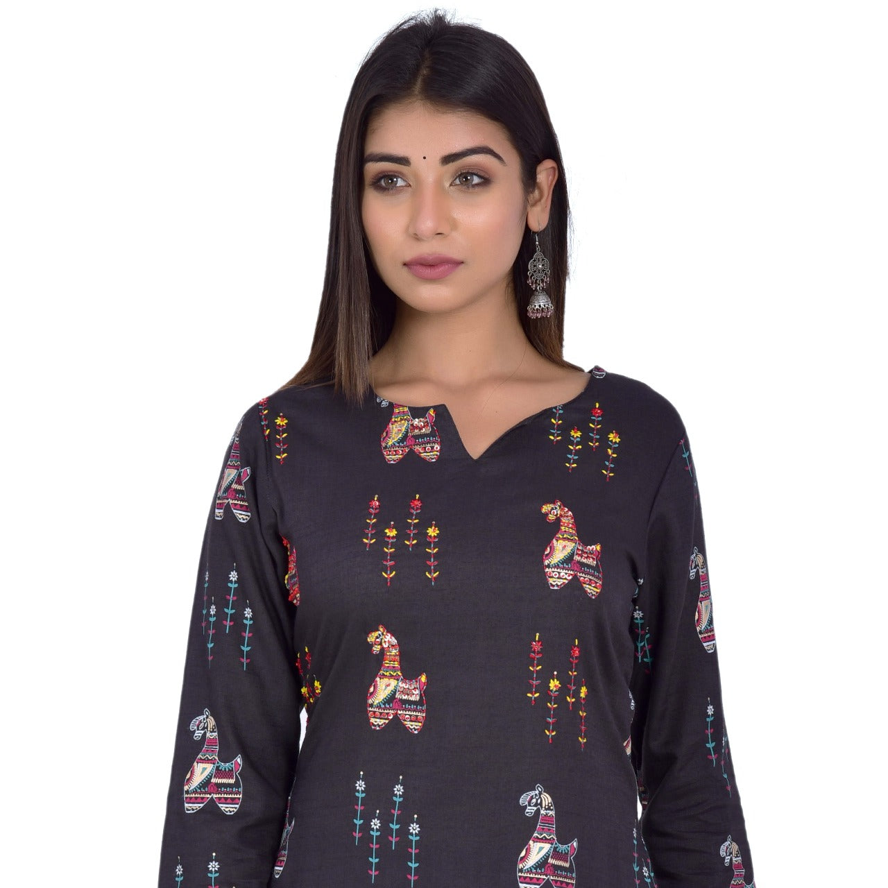Black Printed Straight Kurta with Matching Palazzos