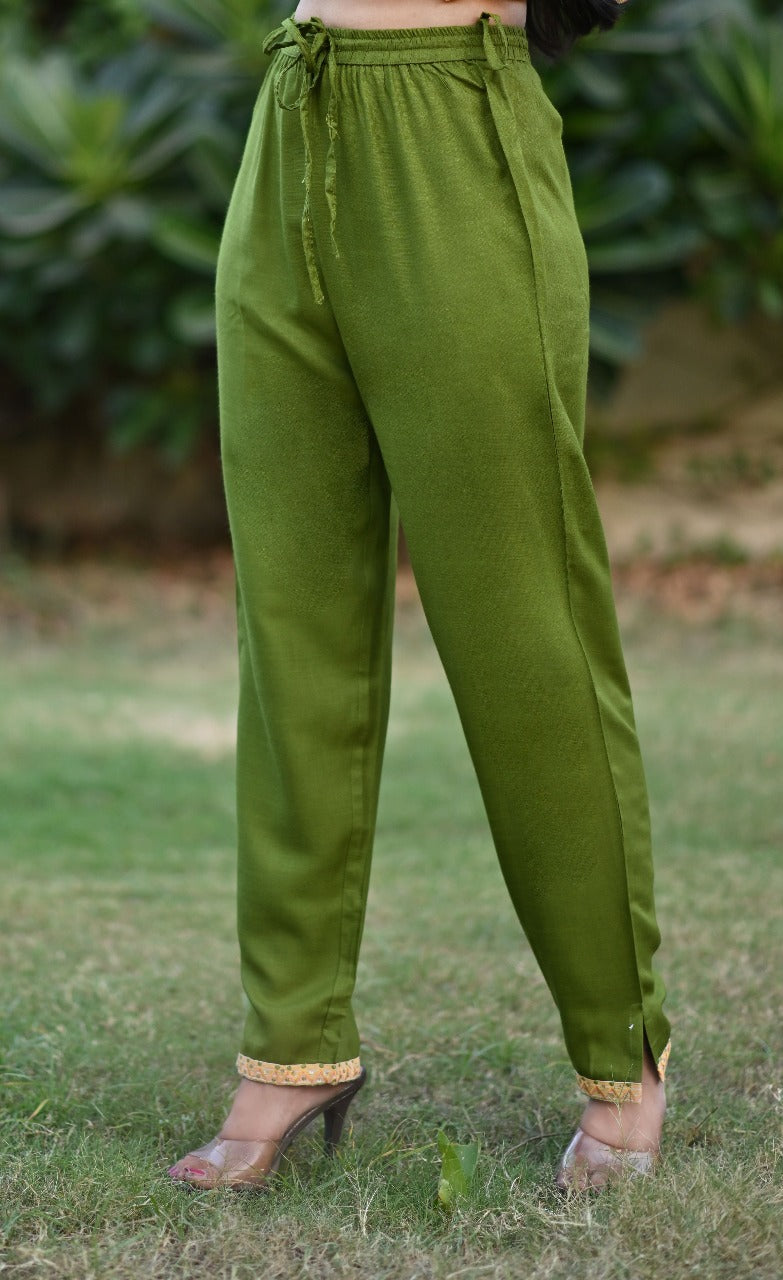 Elegant Mustard & Olive Green Embroidered Cotton Kurta Set