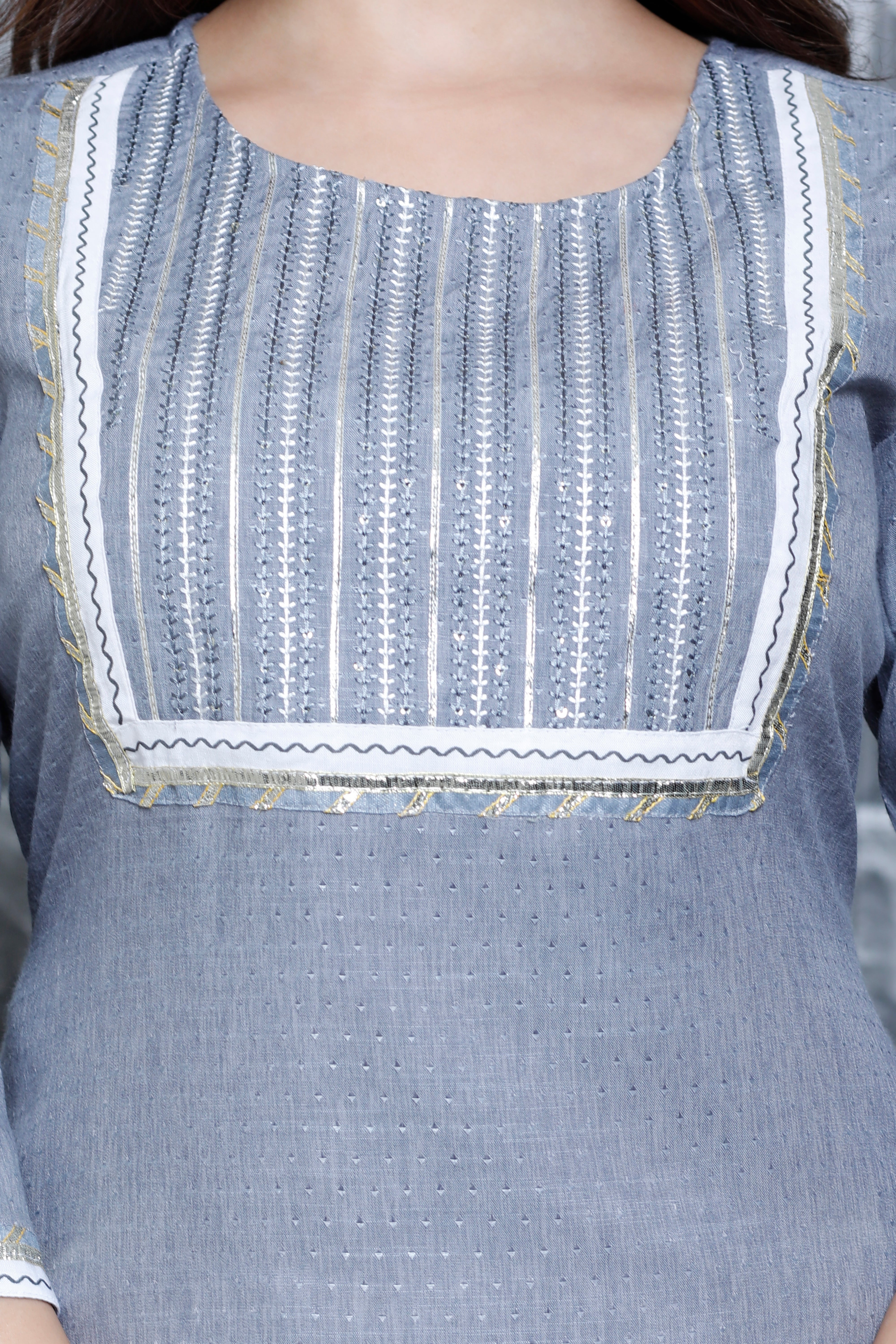 Moonlight Mist –Embroidered Kurta Set with Pant & Dupatta