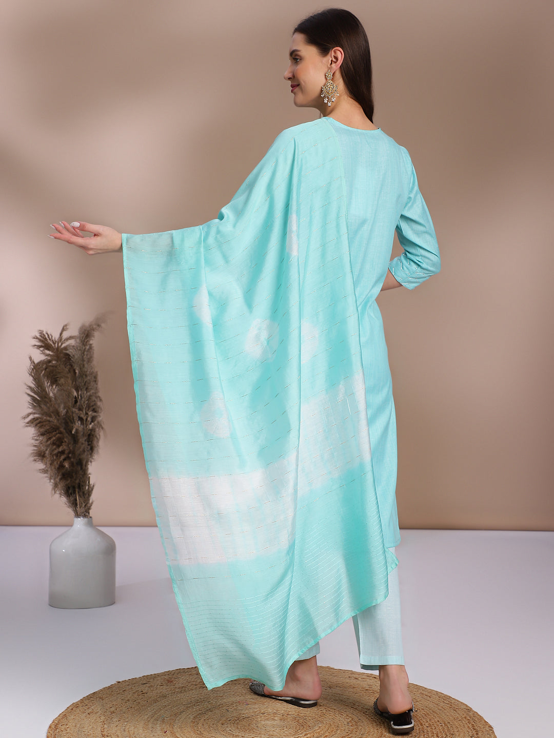 Elegant Light Aqua Embroidered Cotton Kurta Set with Dupatta
