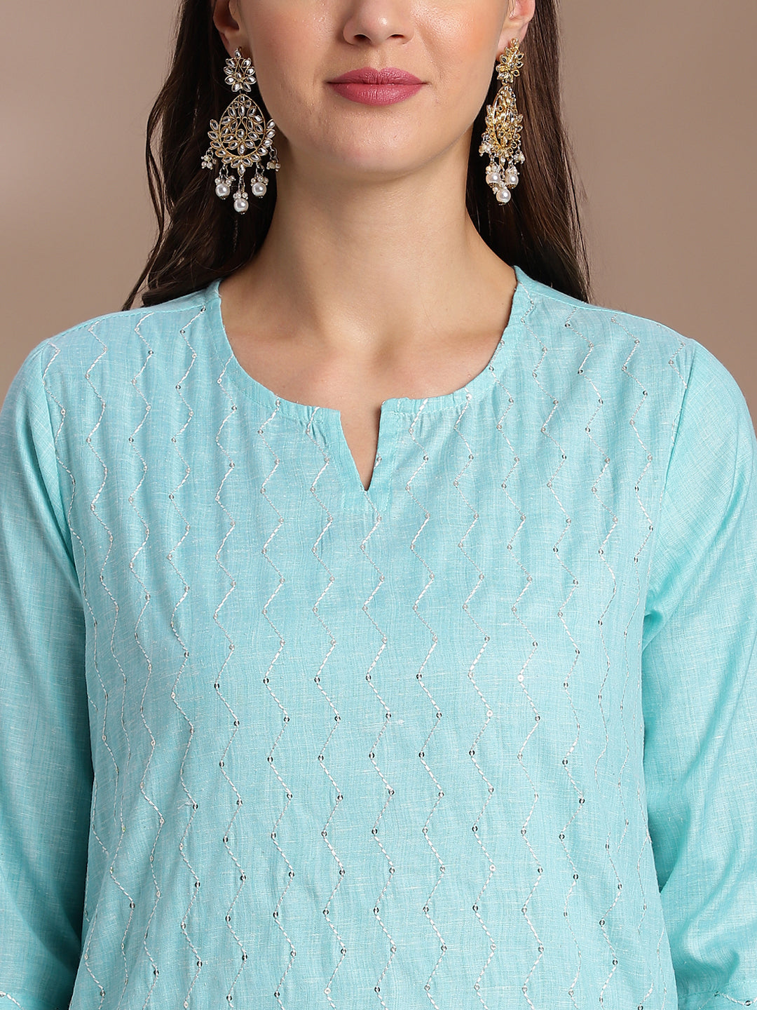 Elegant Light Aqua Embroidered Cotton Kurta Set with Dupatta