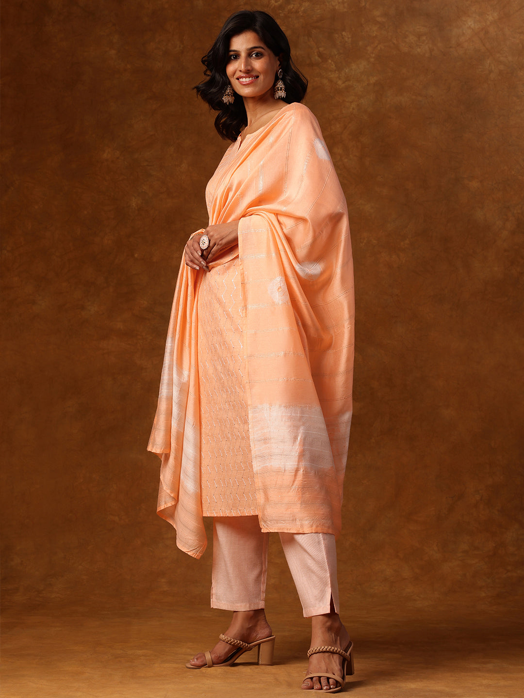 Peach Aura –Embroidered Elegant Set with Pant & Dupatta