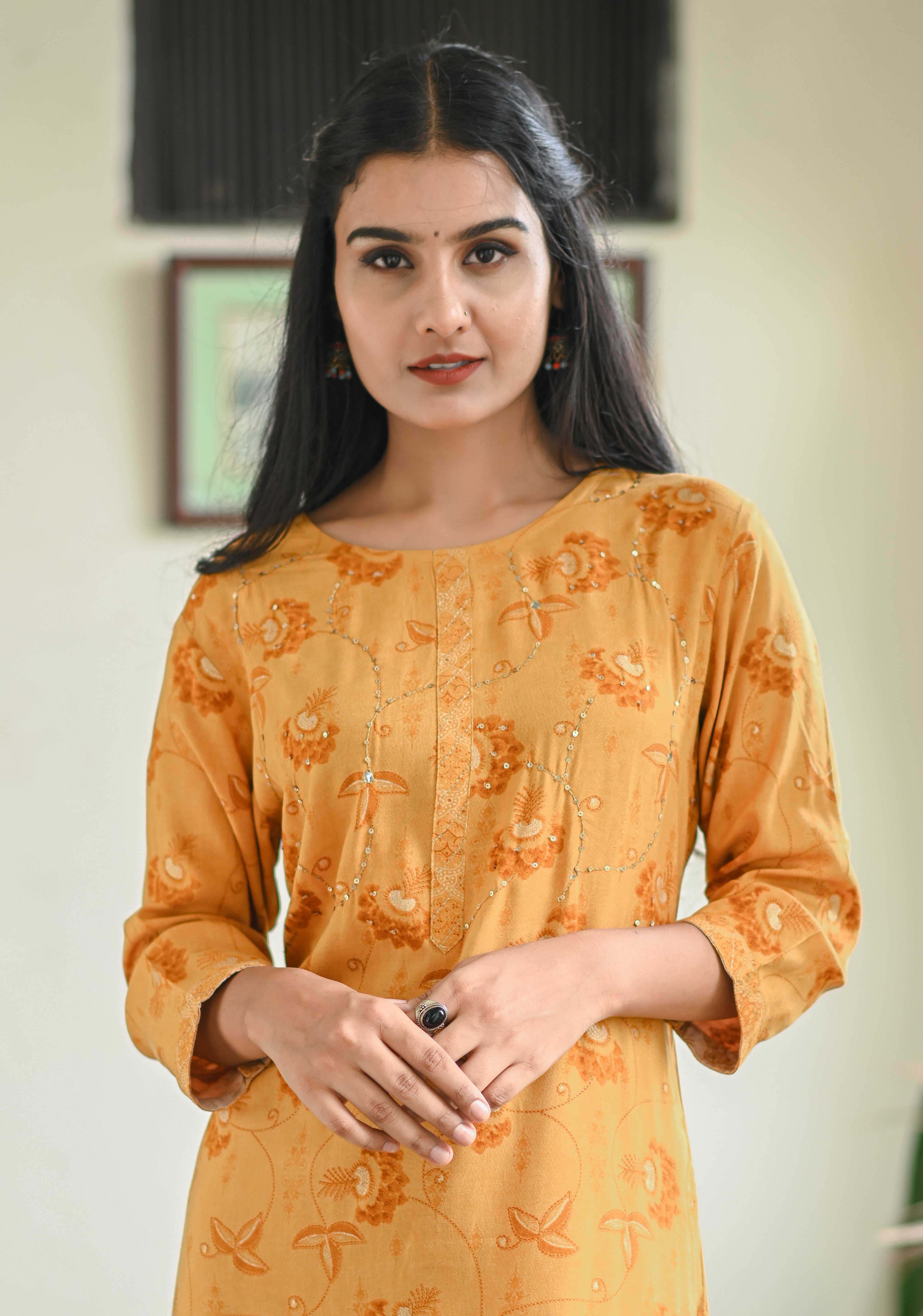 Mustard Yellow Printed Kurta Set with Dupatta