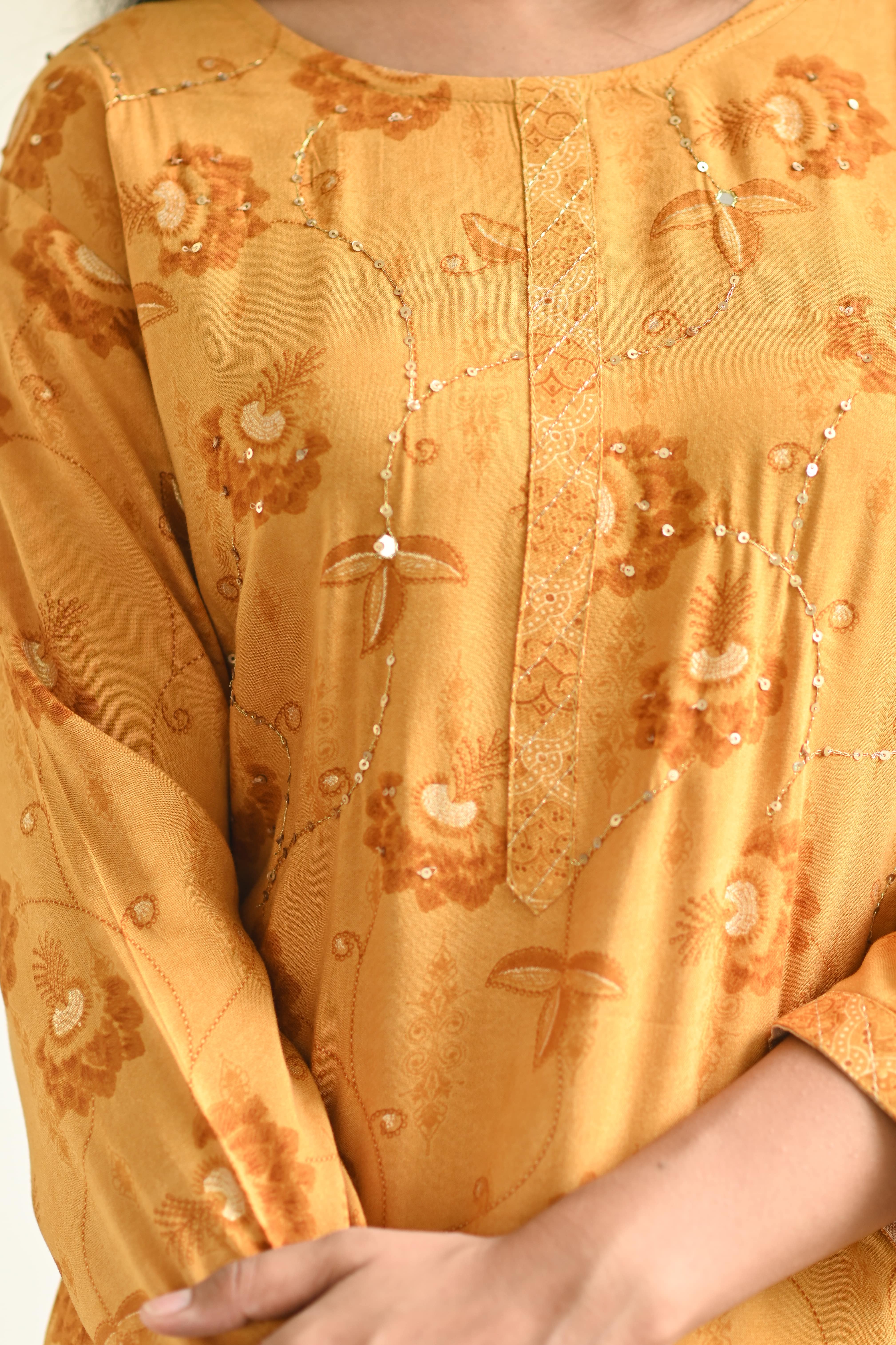 Mustard Yellow Printed Kurta Set with Dupatta