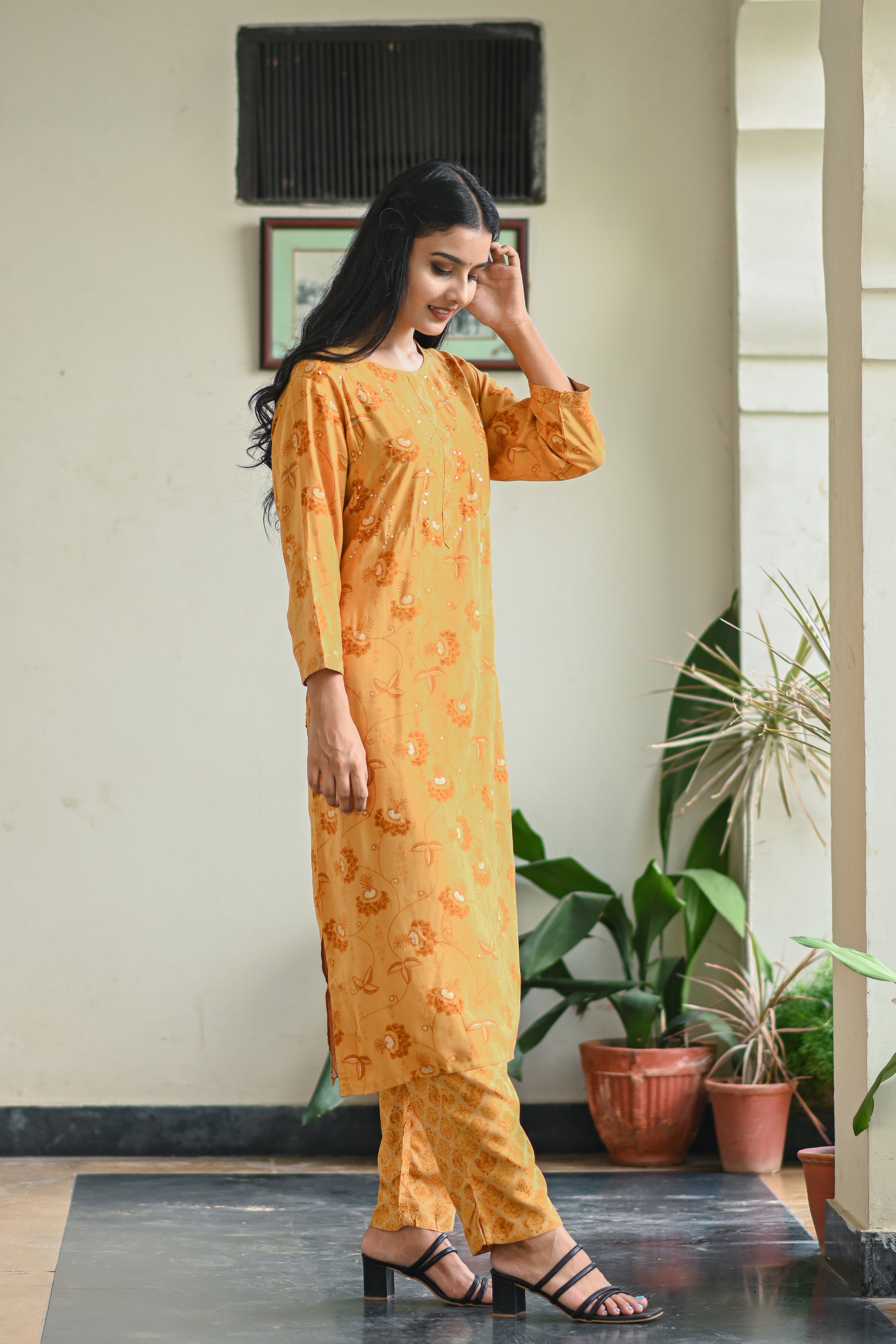 Mustard Yellow Printed Kurta Set with Dupatta