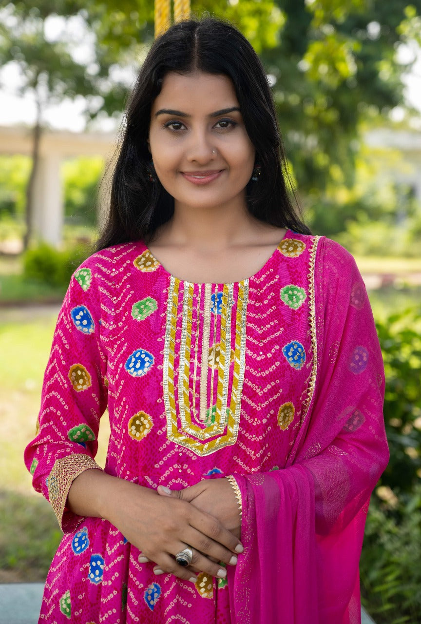 Rani Pink Bandhani Anarkali Suit