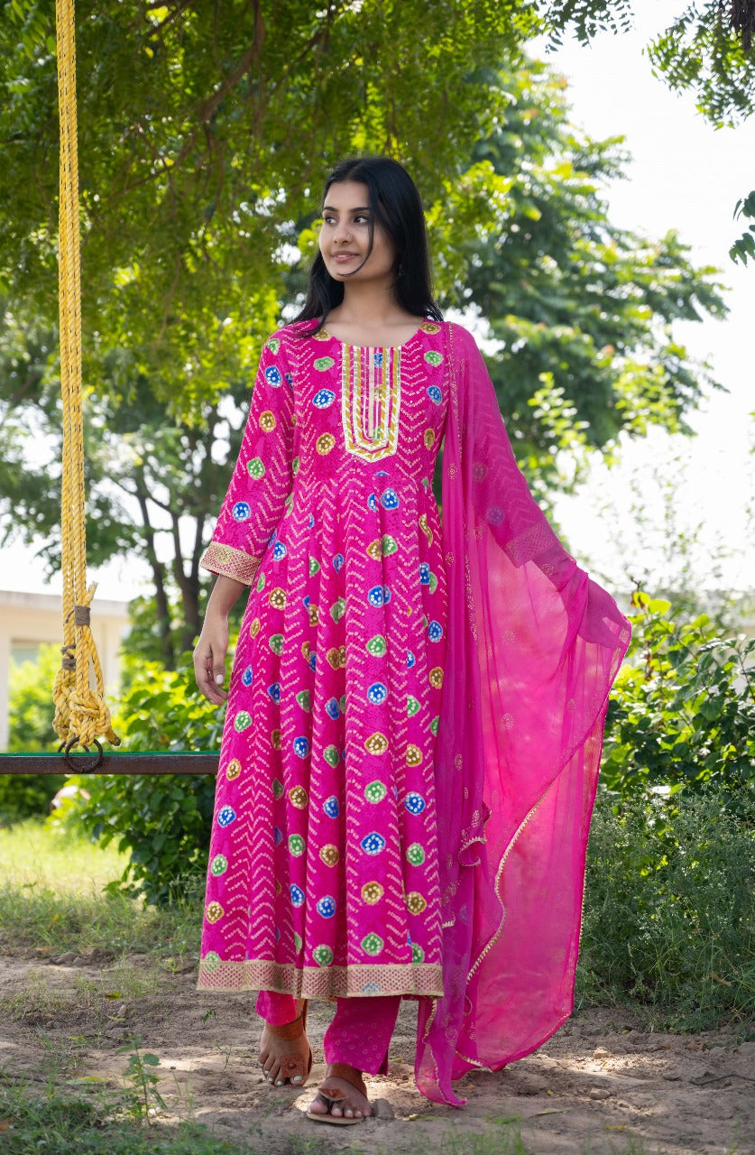 Rani Pink Bandhani Anarkali Suit