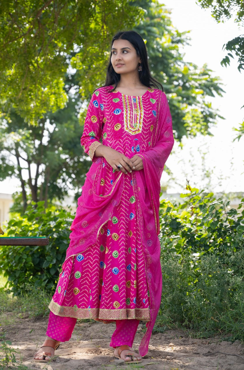 Rani Pink Bandhani Anarkali Suit