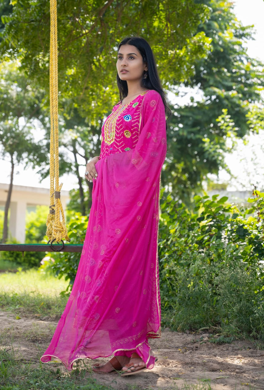 Rani Pink Bandhani Anarkali Suit