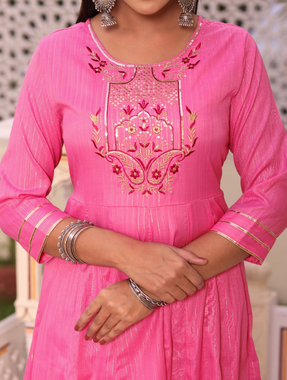 Festive Pink Embroidered Anarkali Set