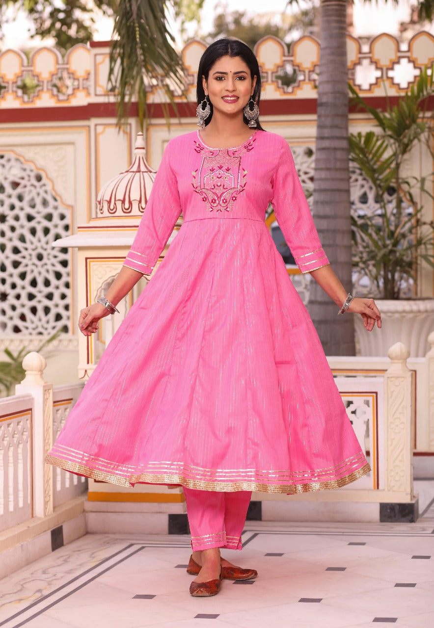 Festive Pink Embroidered Anarkali Set