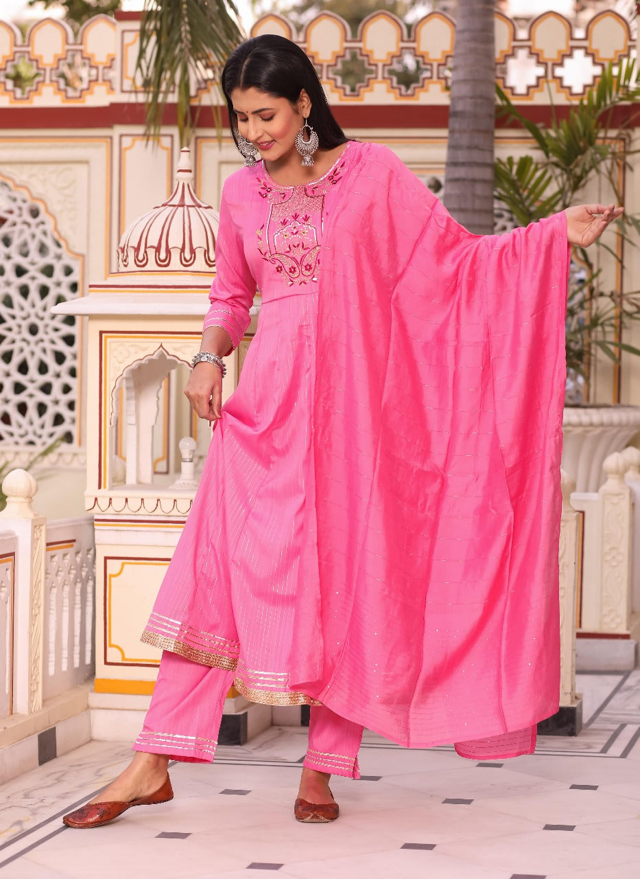 Festive Pink Embroidered Anarkali Set