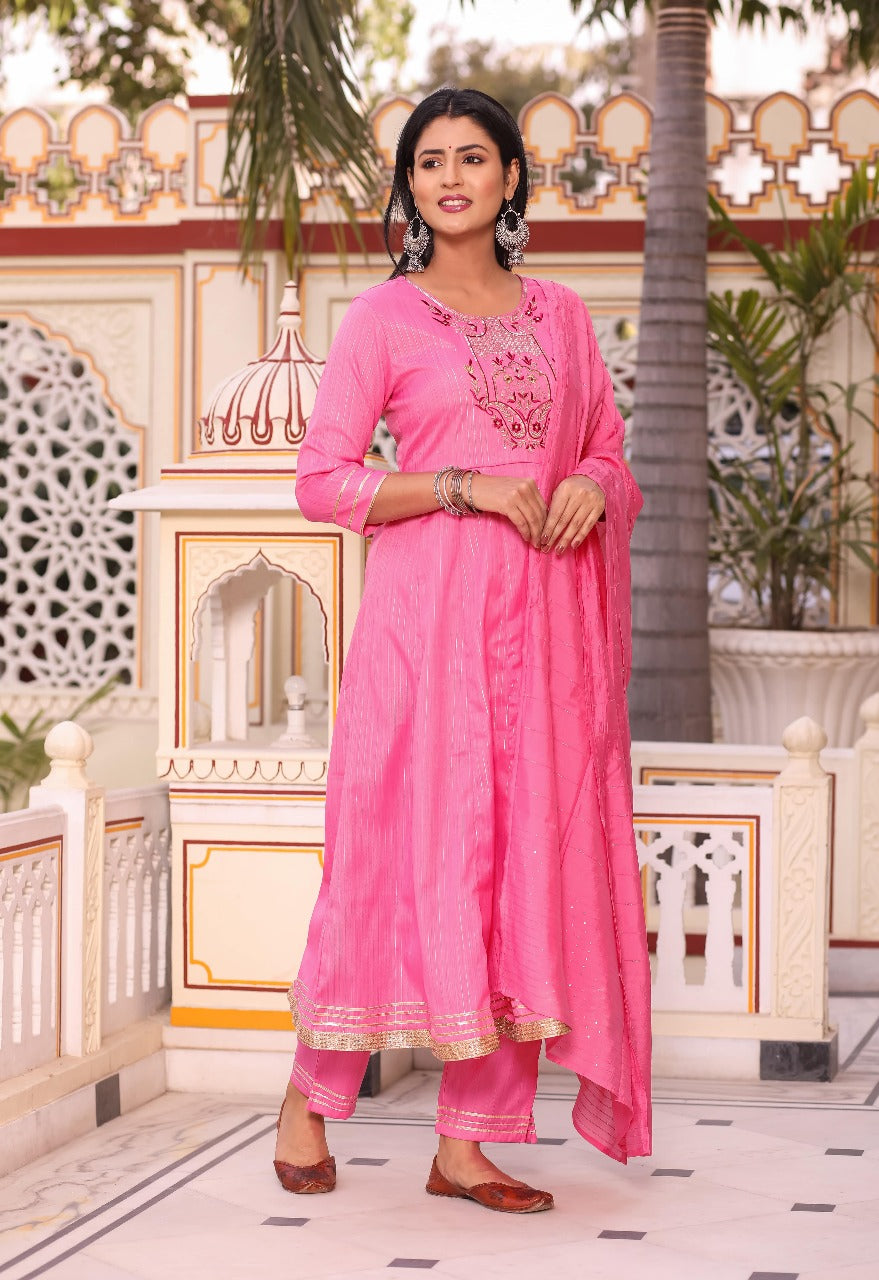 Festive Pink Embroidered Anarkali Set