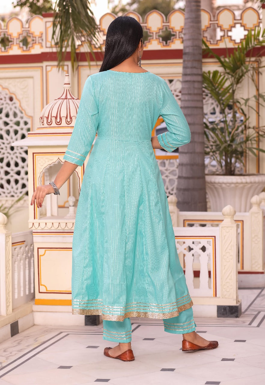 Elegant Aqua Anarkali Kurta Set