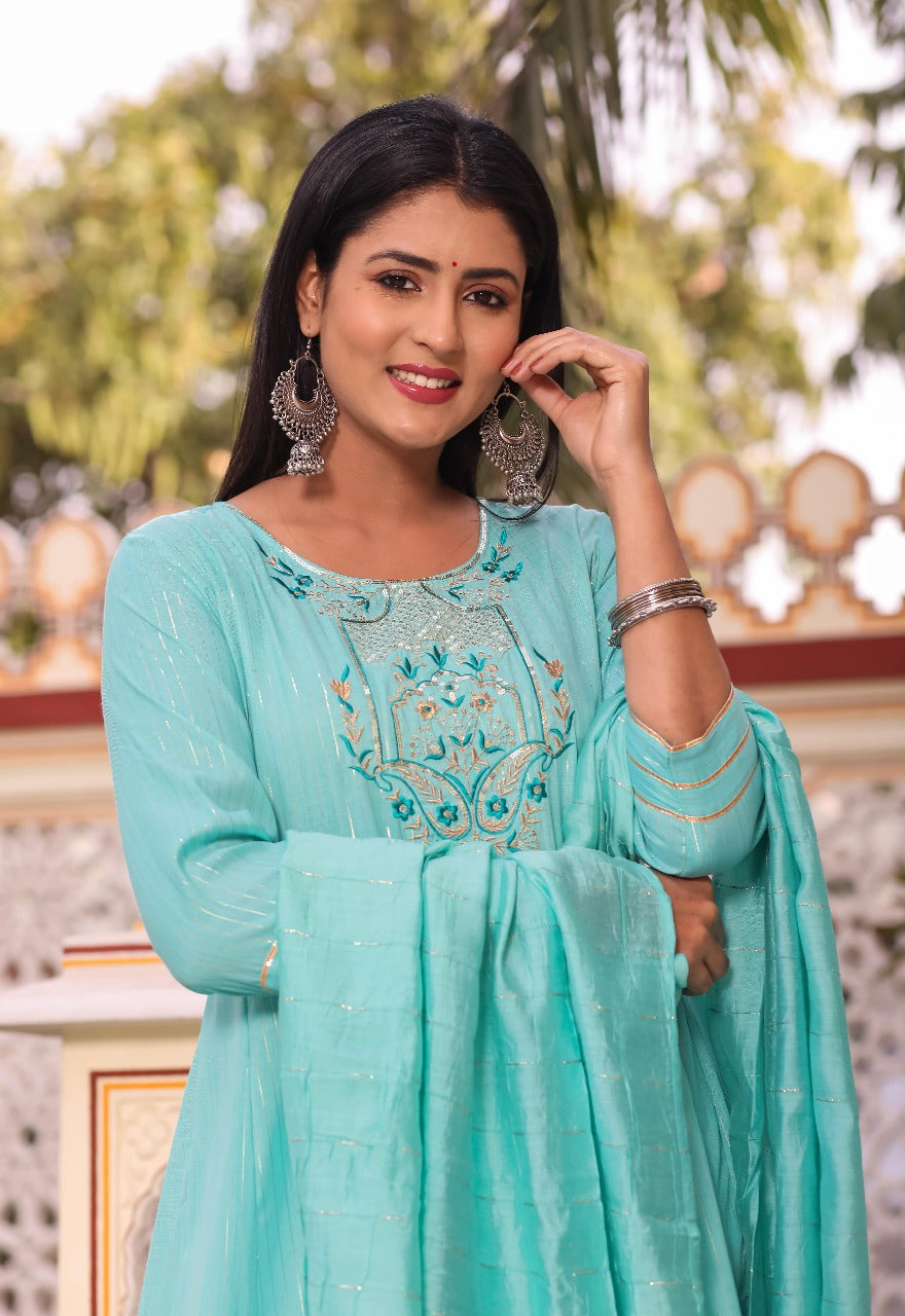 Elegant Aqua Anarkali Kurta Set