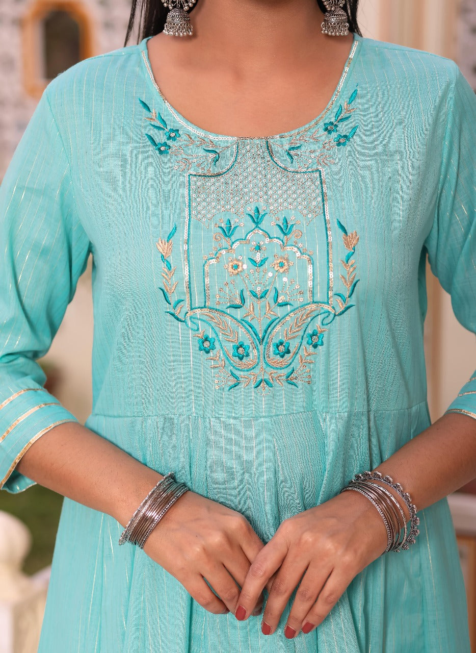 Elegant Aqua Anarkali Kurta Set