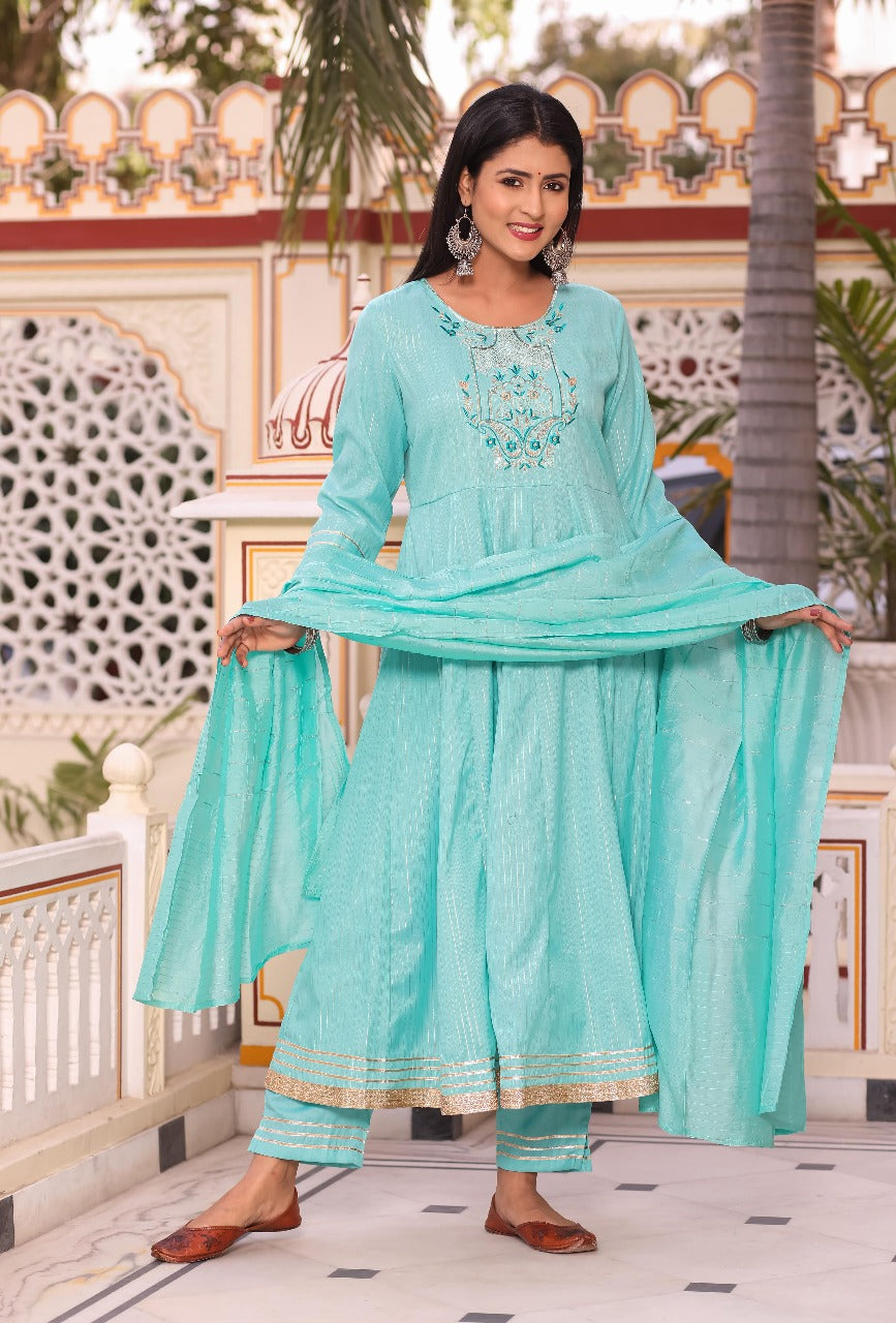 Elegant Aqua Anarkali Kurta Set