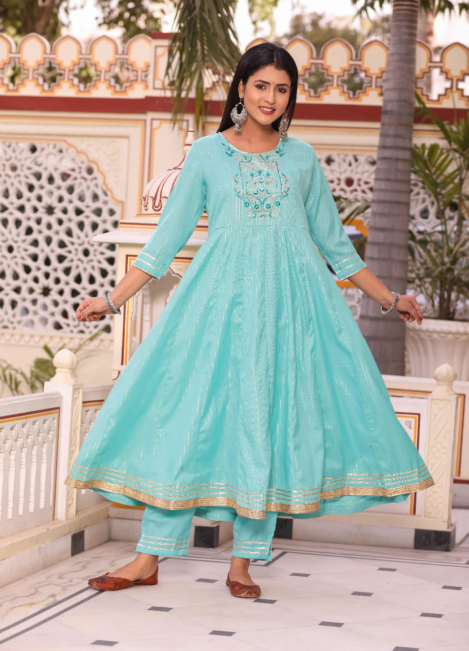 Elegant Aqua Anarkali Kurta Set