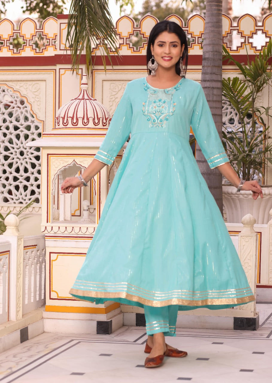 Elegant Aqua Anarkali Kurta Set