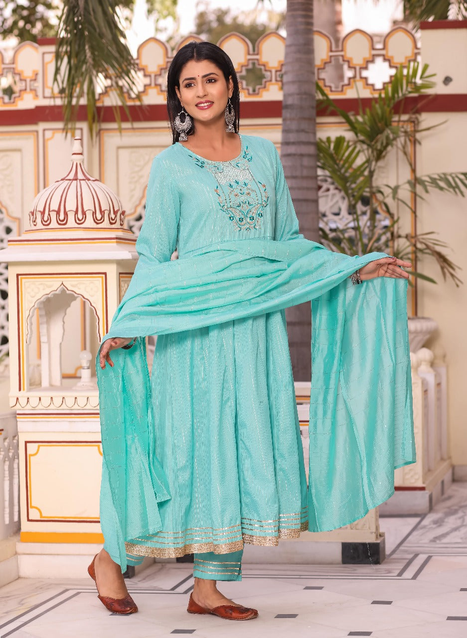 Elegant Aqua Anarkali Kurta Set