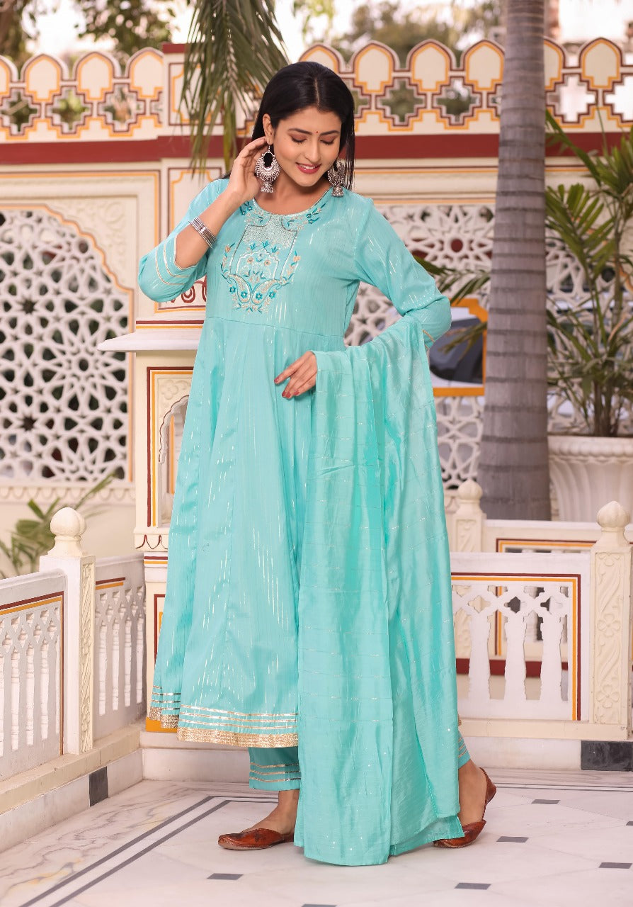 Elegant Aqua Anarkali Kurta Set