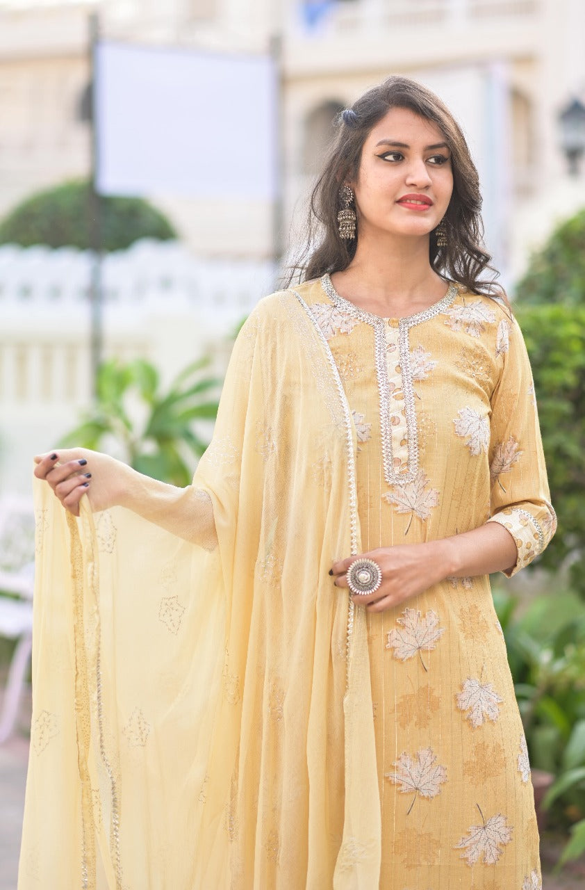 Elegant Yellow Embroidered Suit Set with Dupatta