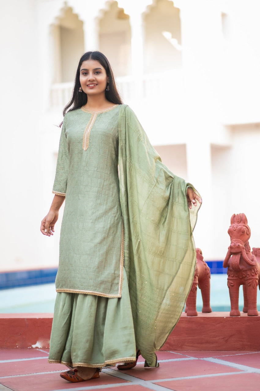Pastel Green Kurta Sharara Set with Dupatta