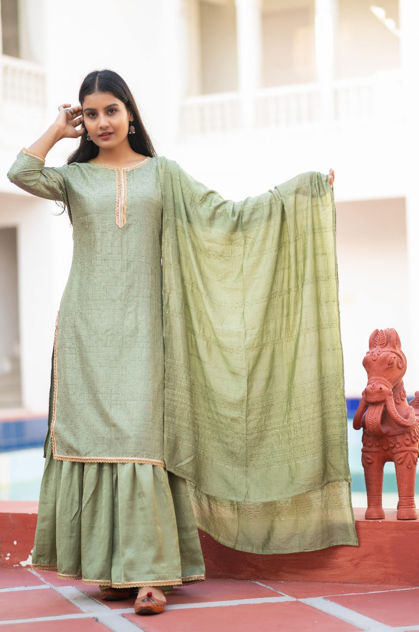 Pastel Green Kurta Sharara Set with Dupatta