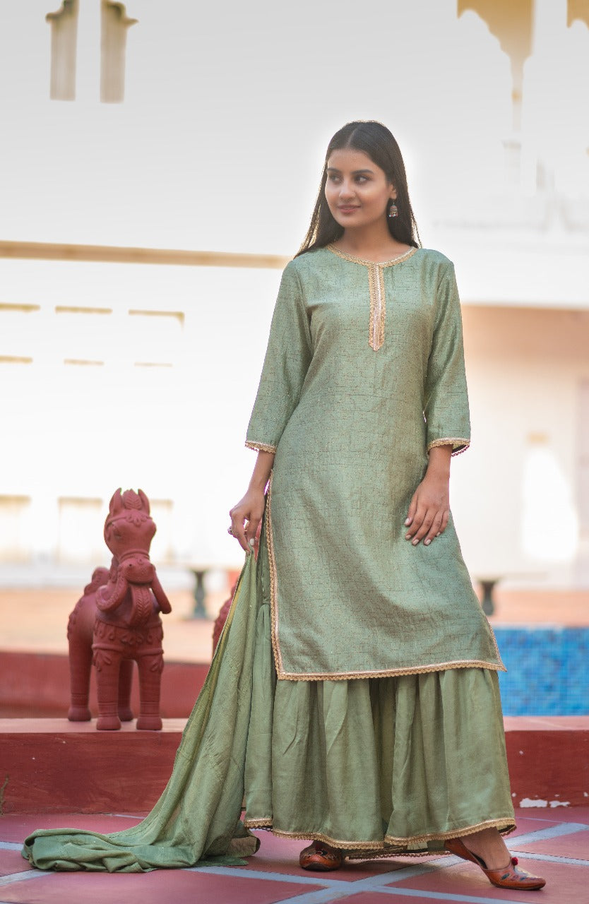 Pastel Green Kurta Sharara Set with Dupatta