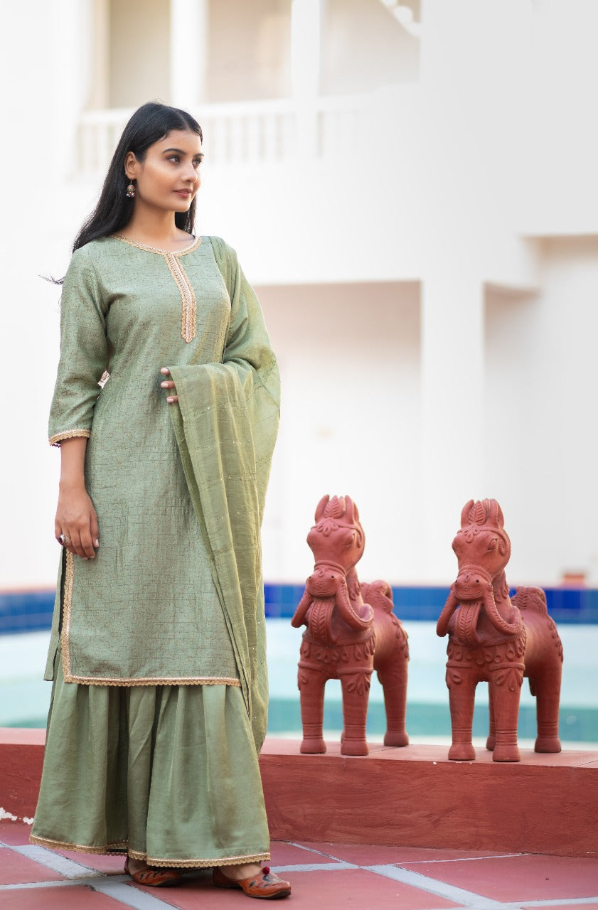 Pastel Green Kurta Sharara Set with Dupatta