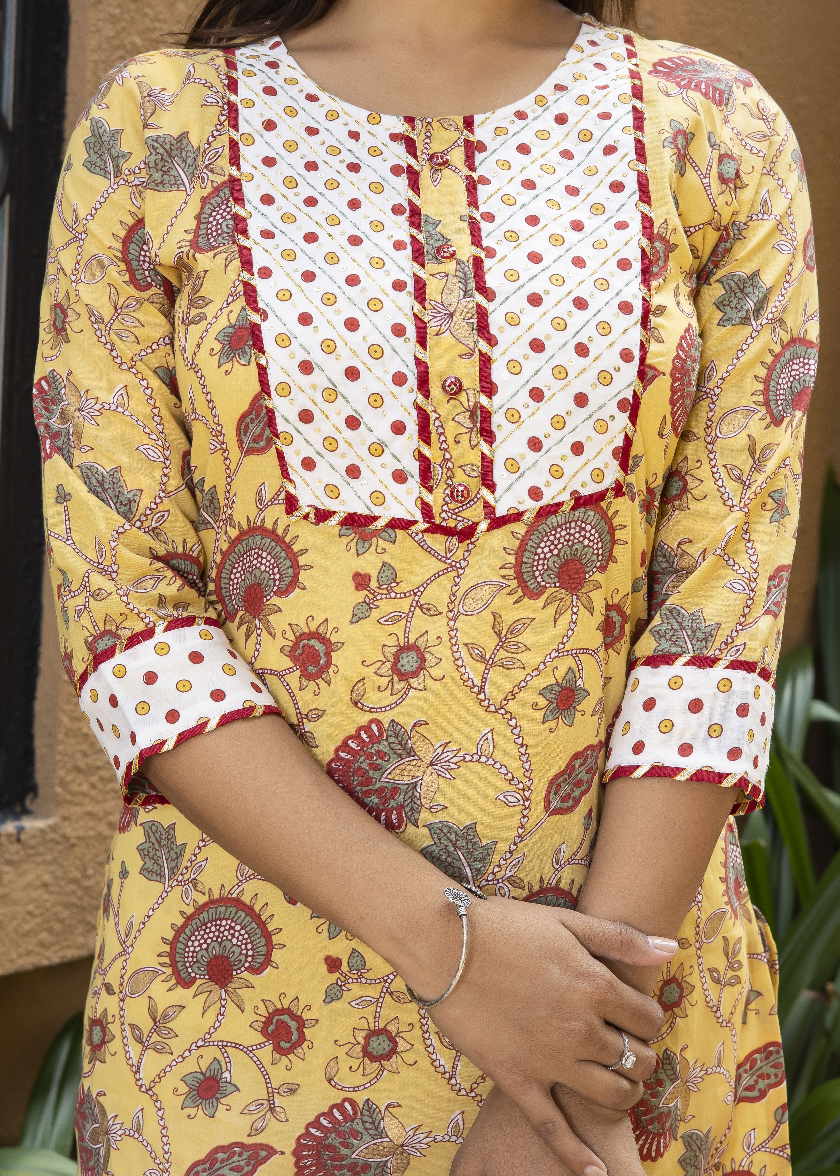 Yellow Floral Printed Cotton Suit Set