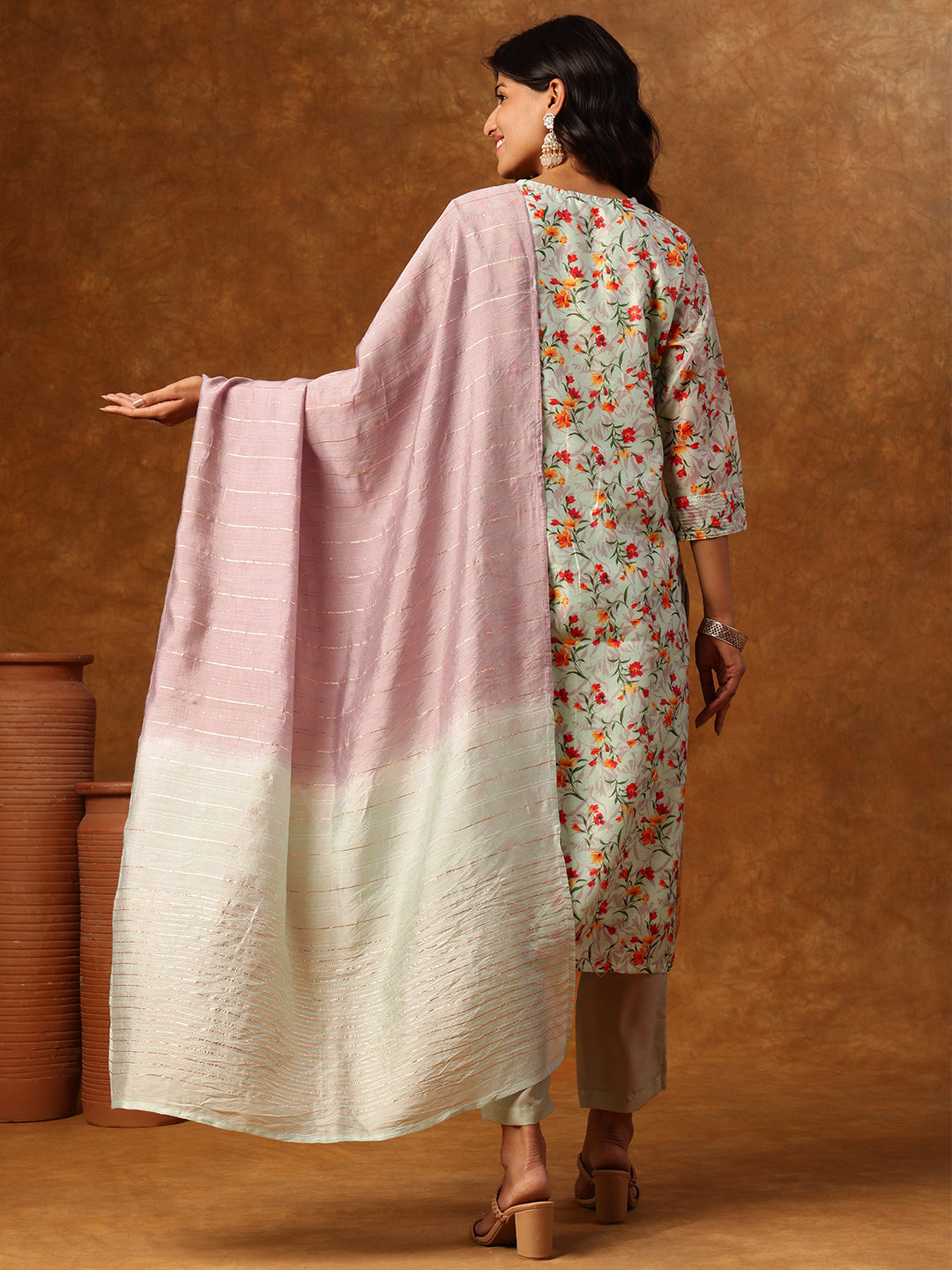 Pastels in Bloom - Floral Printed Straight Kurta Set with Pant & Dupatta