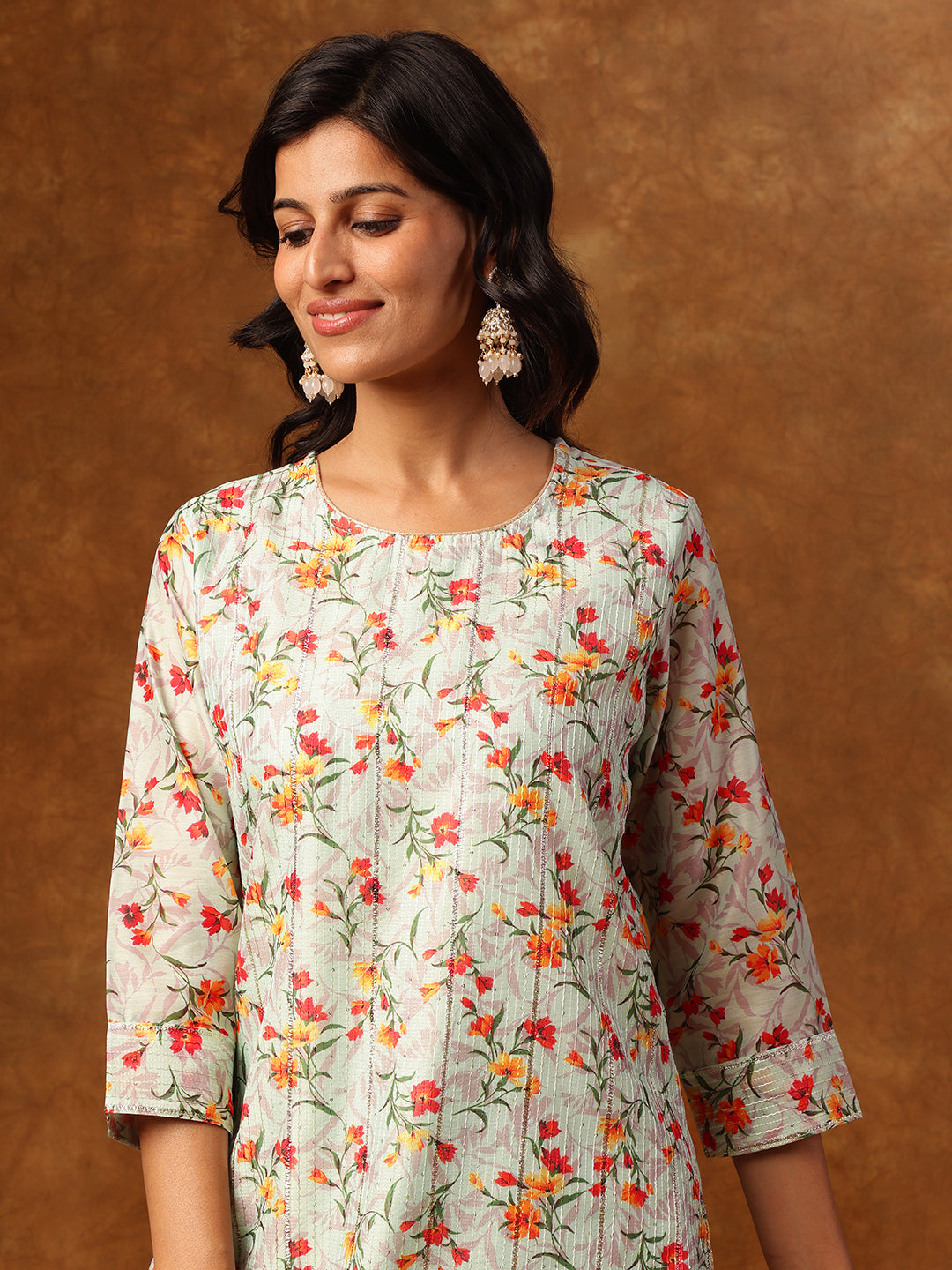 Pastels in Bloom - Floral Printed Straight Kurta Set with Pant & Dupatta