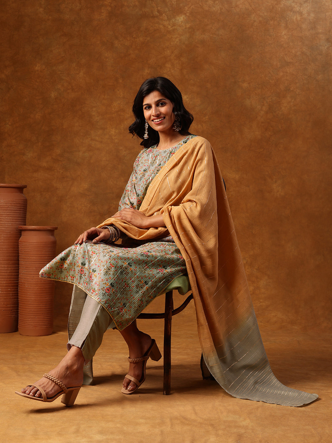 Floral Grace Meets Festive Glamour - Straight Kurta Set with Pant & Dupatta