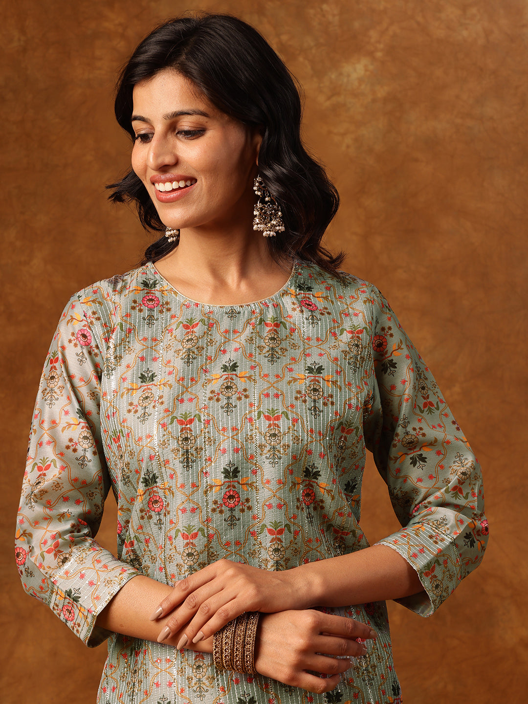 Floral Grace Meets Festive Glamour - Straight Kurta Set with Pant & Dupatta