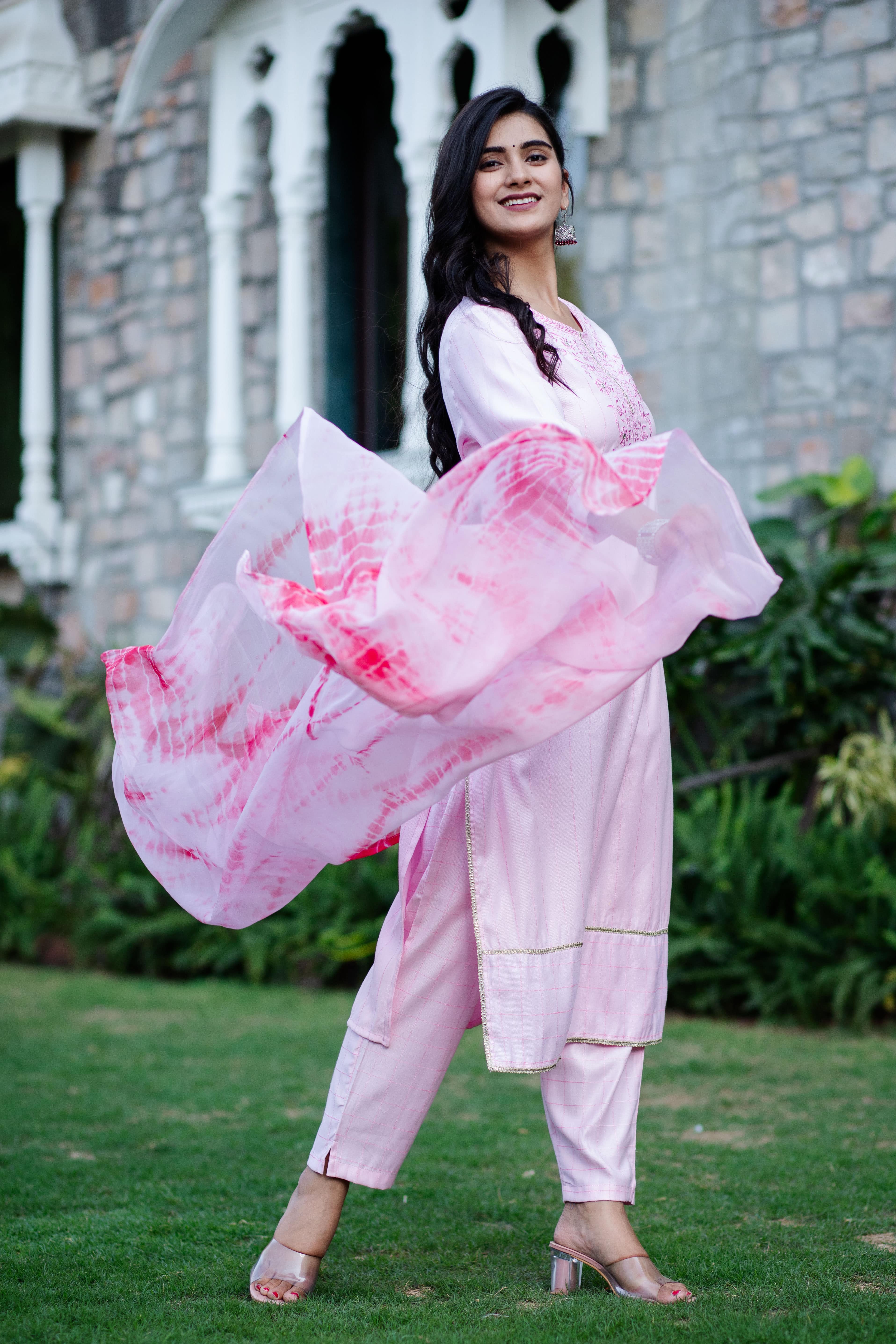 Blush Pink Embroidered Straight Kurta Set with Dupatta