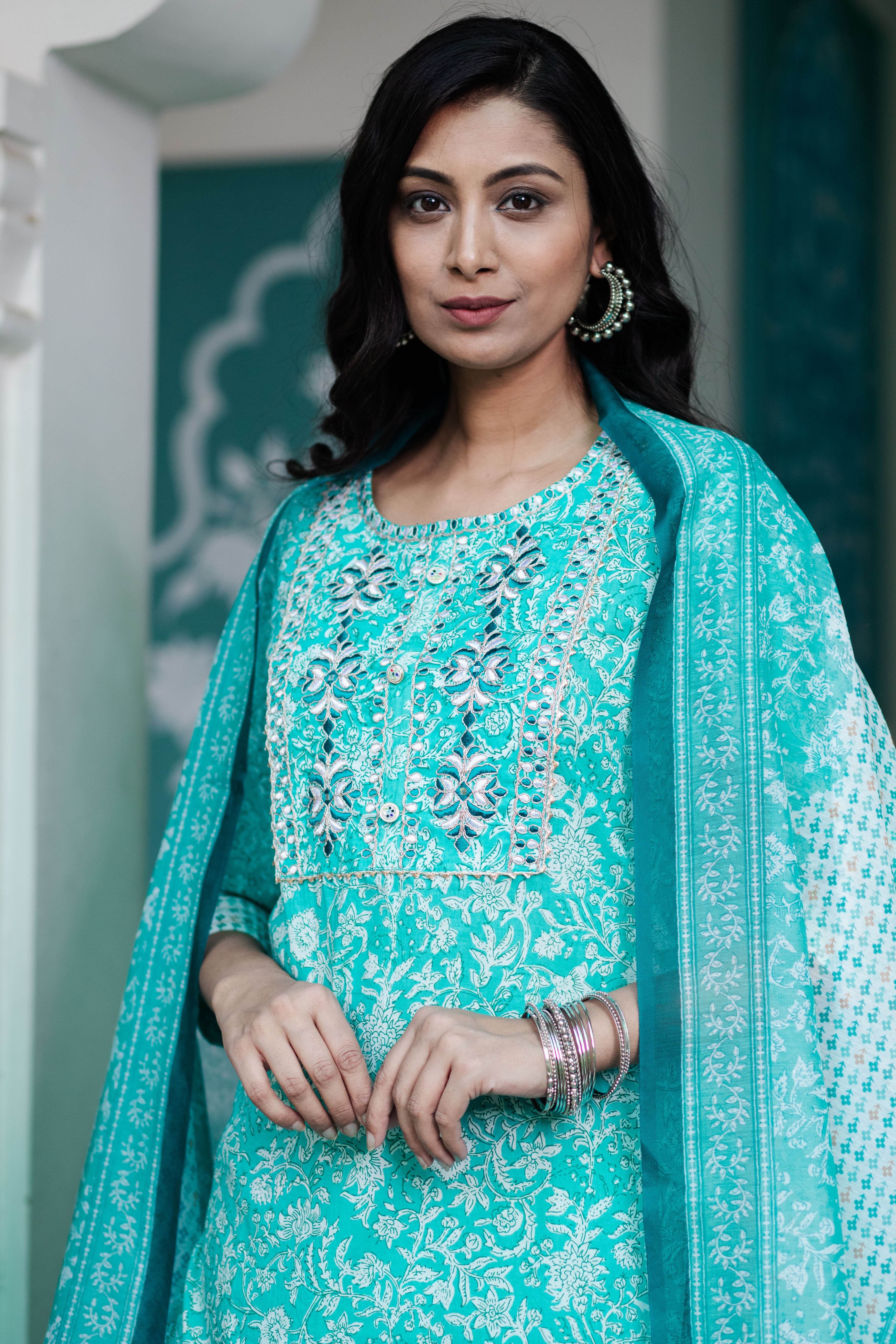 Fresh Florals in Soothing Aqua