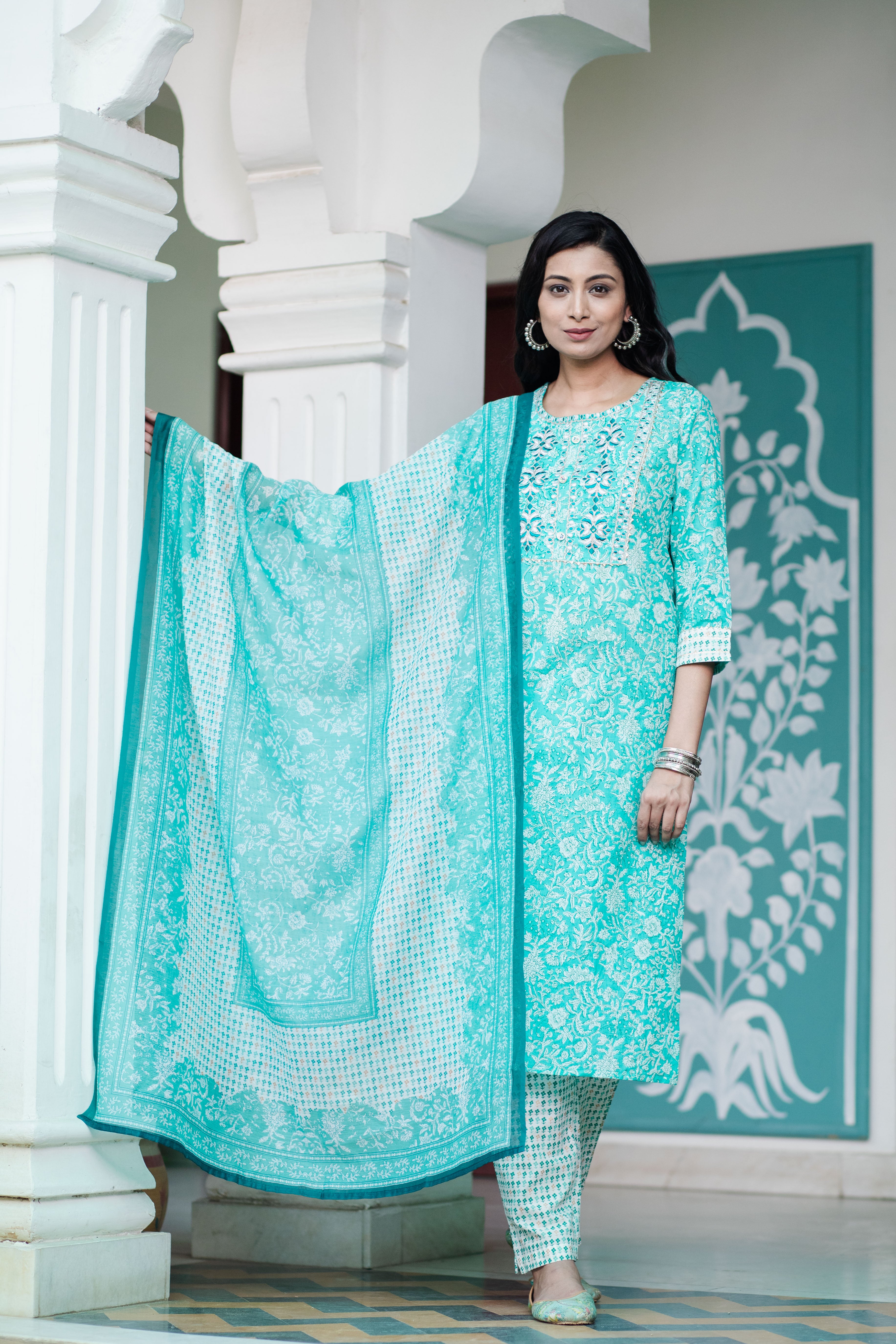 Fresh Florals in Soothing Aqua