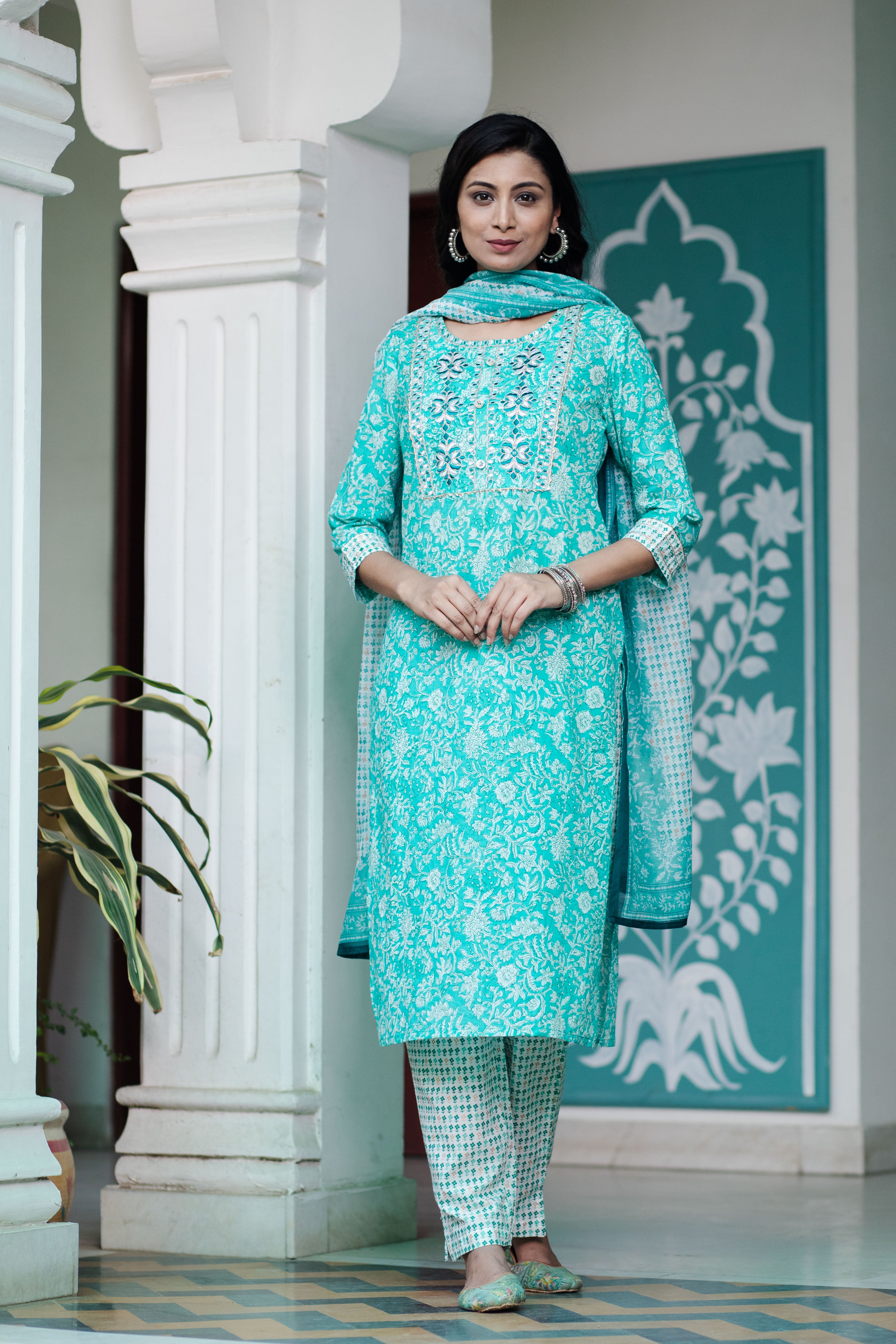 Fresh Florals in Soothing Aqua