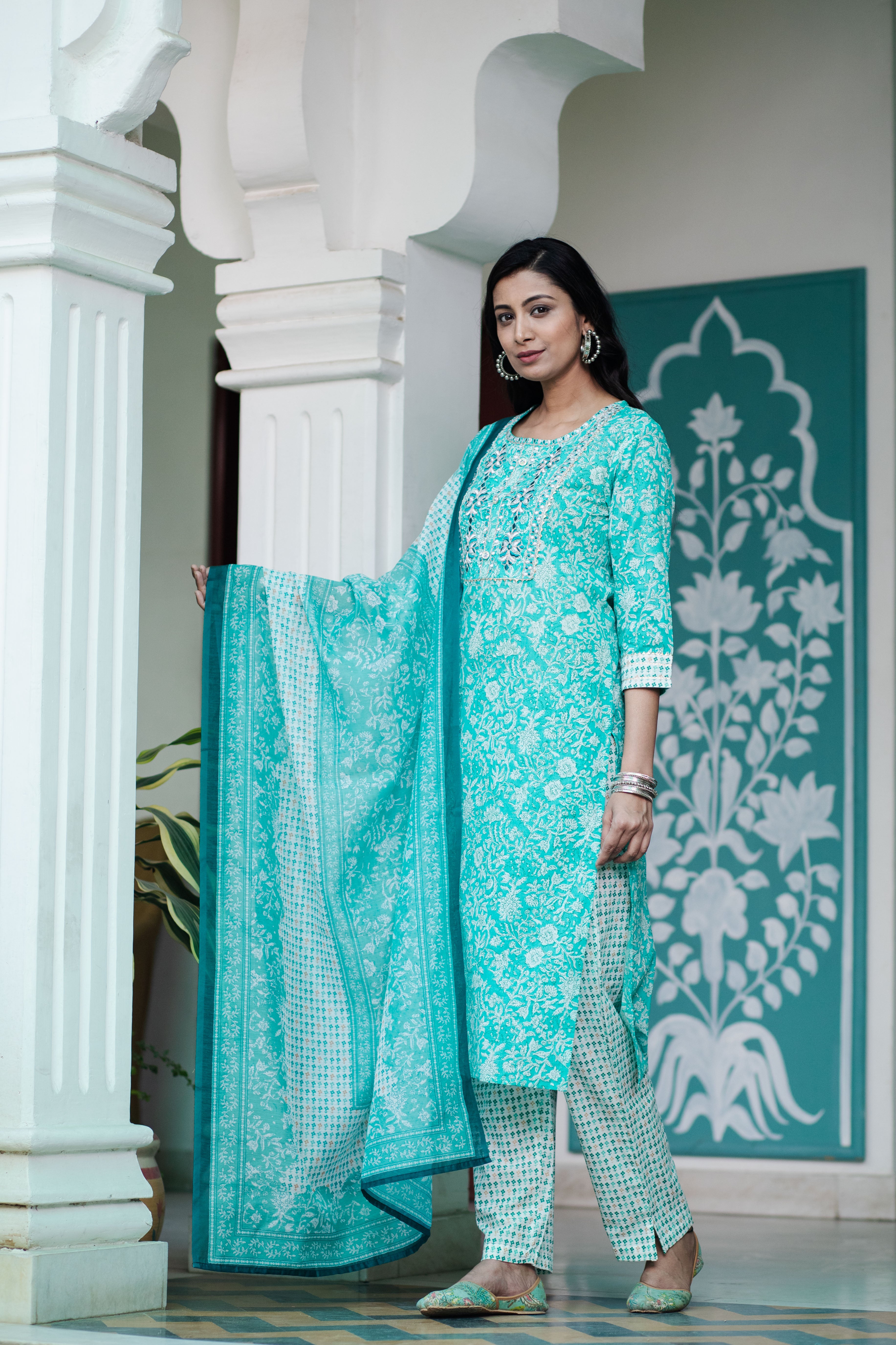 Fresh Florals in Soothing Aqua