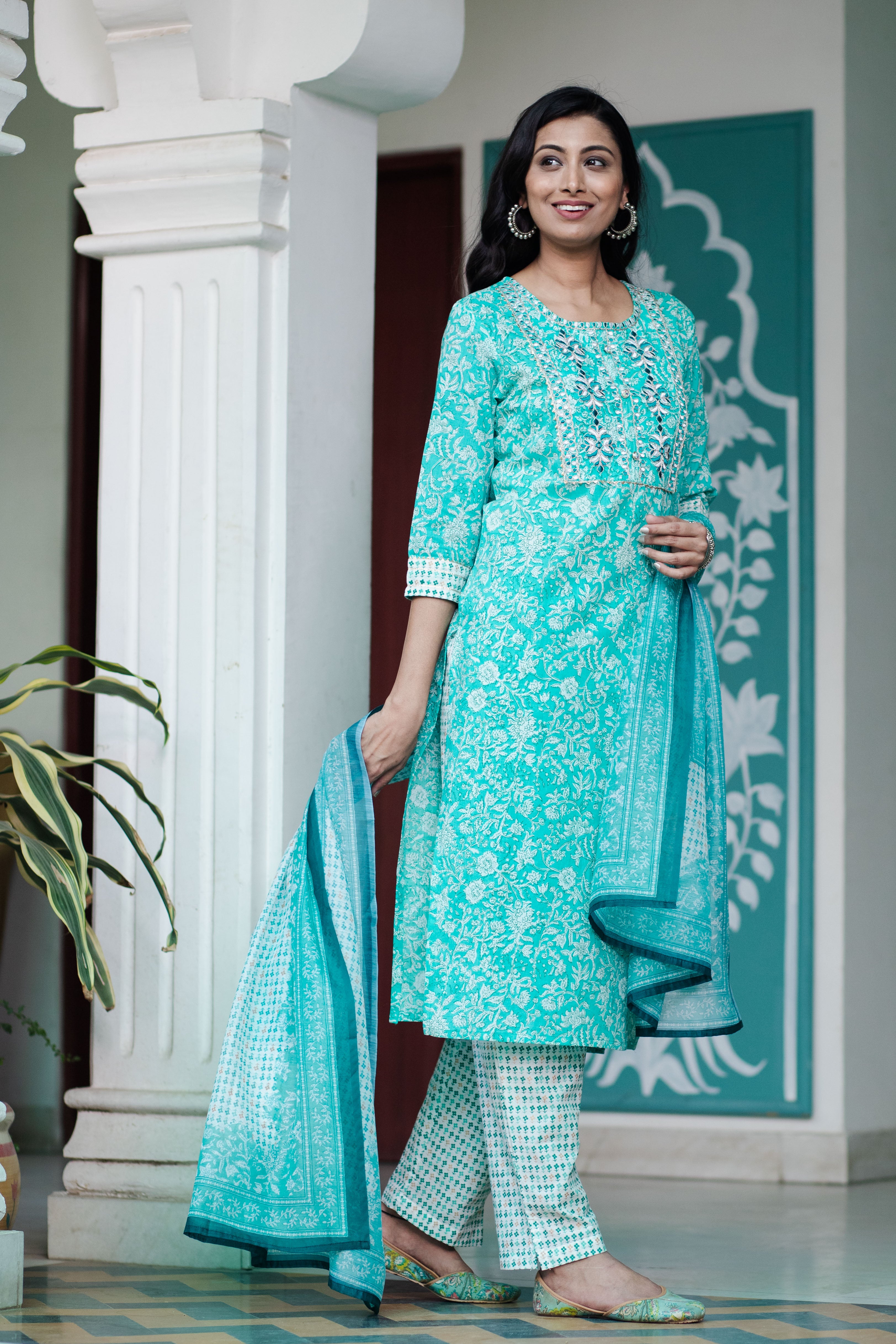 Fresh Florals in Soothing Aqua