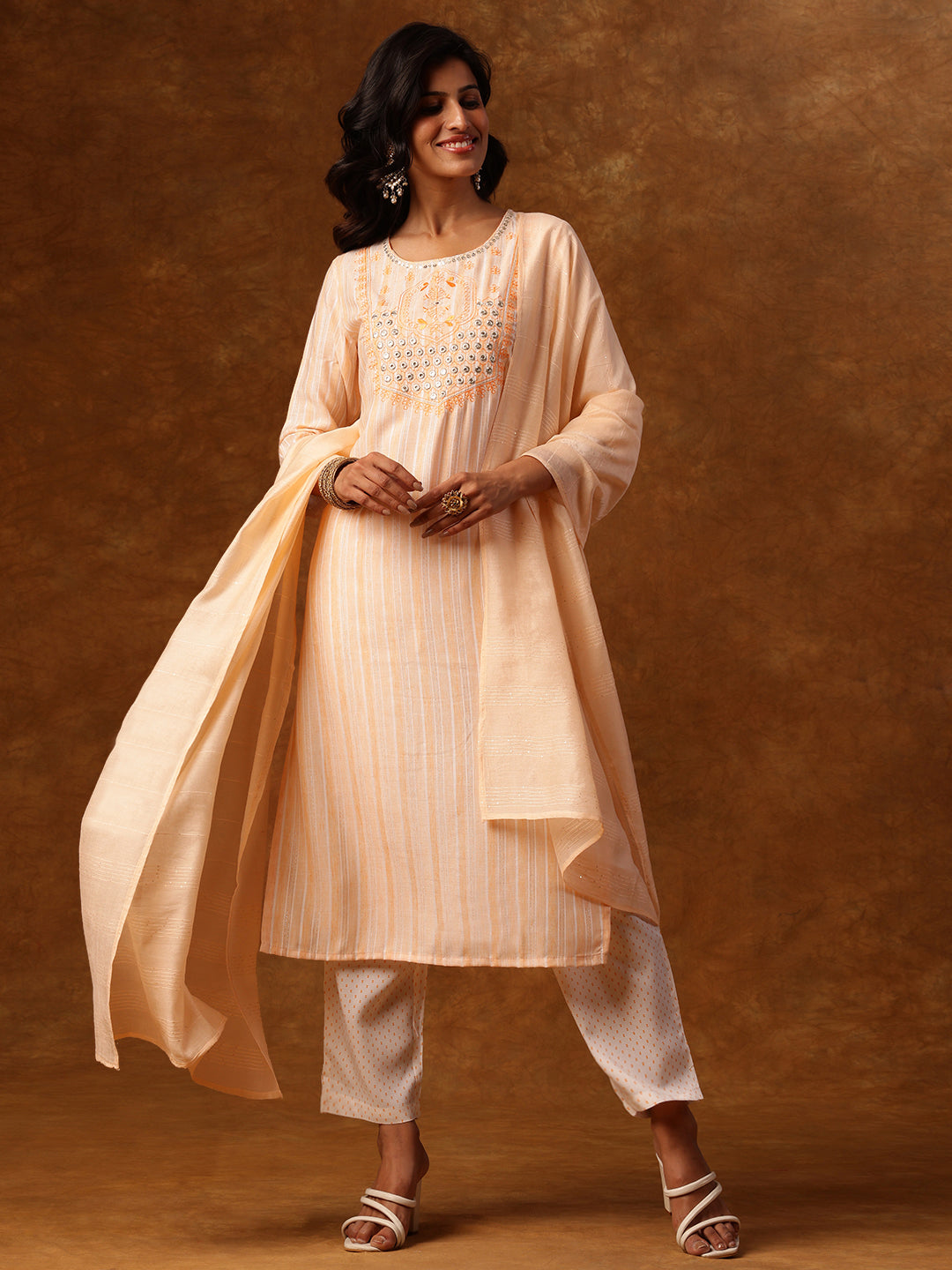 Peach Perfect - Straight Kurta with Pant & Dupatta