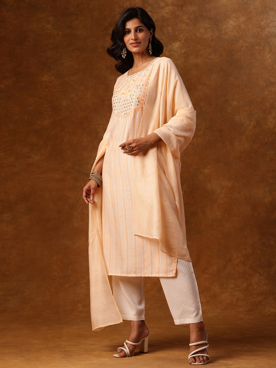 Peach Perfect - Straight Kurta with Pant & Dupatta