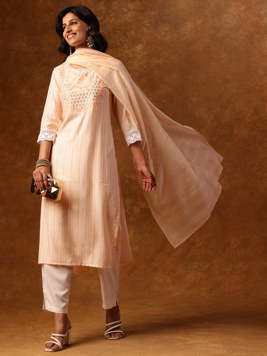 Peach Perfect - Straight Kurta with Pant & Dupatta