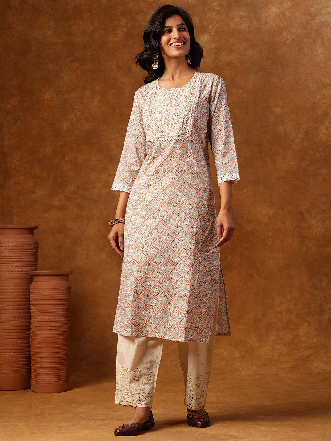 Grey Elegant Printed Kurta