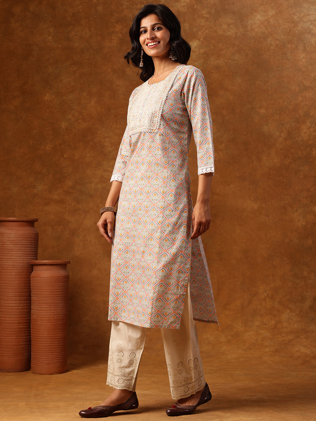 Grey Elegant Printed Kurta